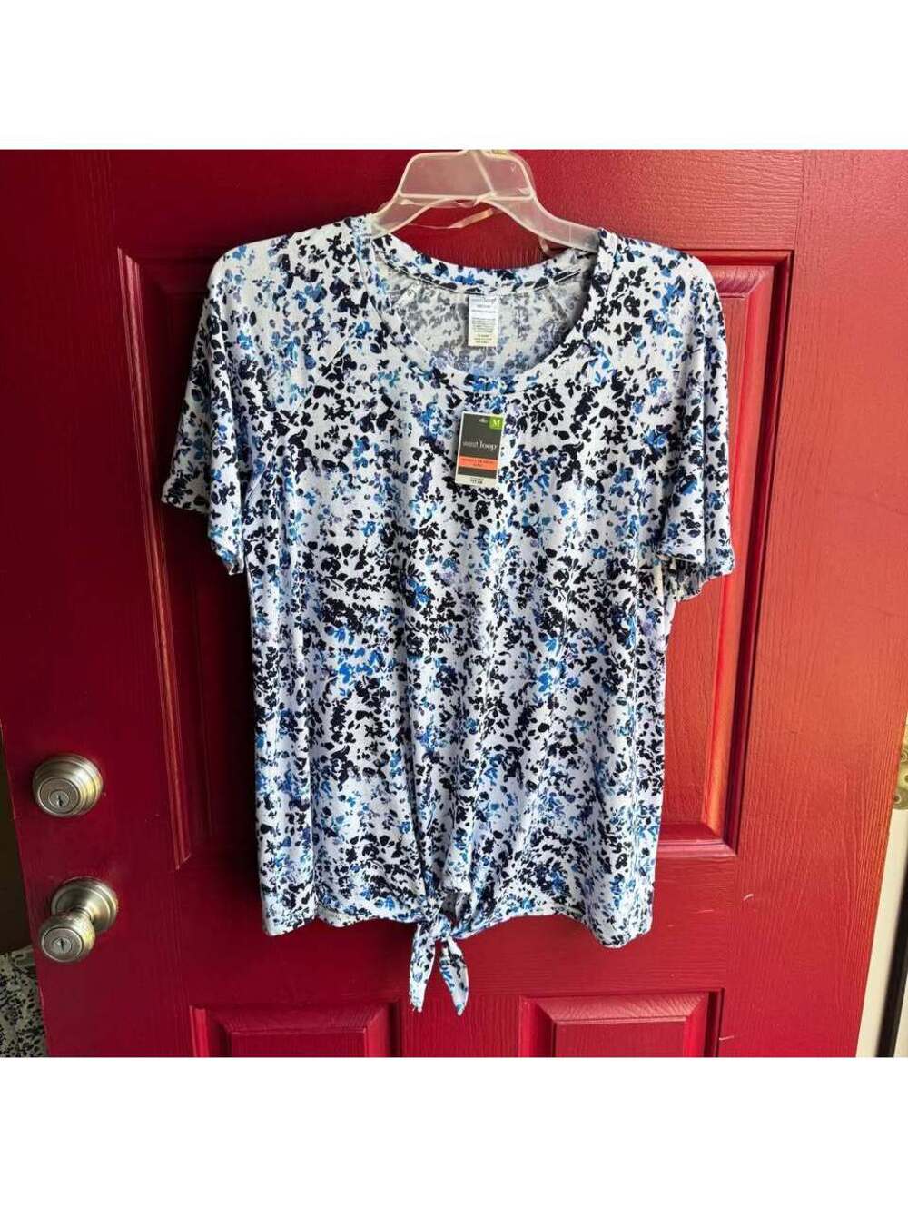 New West Loop Women’s Tie-Front Tunic Dress Top Blue Purple White Sz Medium NEW